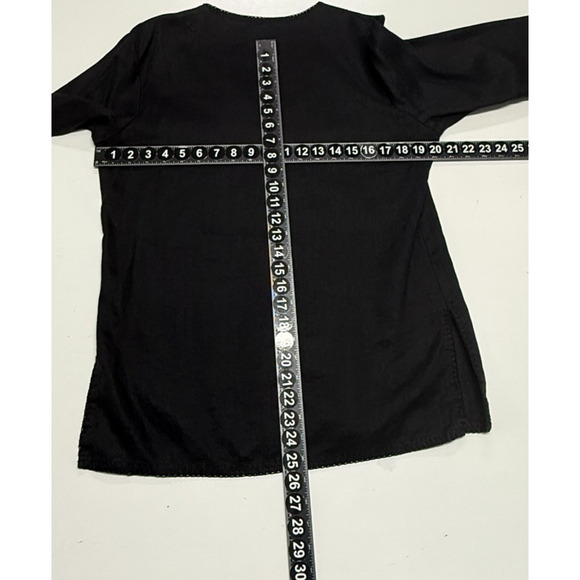 Lauren Ralph‎ Lauren Top Womens Medium Black Floral Linen Embroidered 3/4 Sleeve - Picture 4 of 9